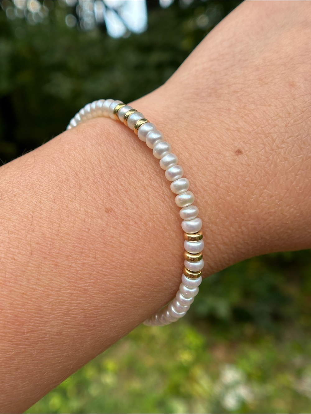Freshwater Pearl and 14K Yellow Gold Bead Bangle
